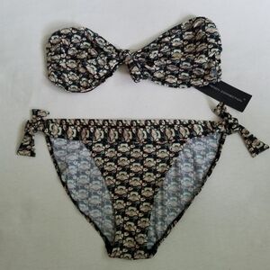French Connection bikini nwt bandeau top black green blush abstract print L